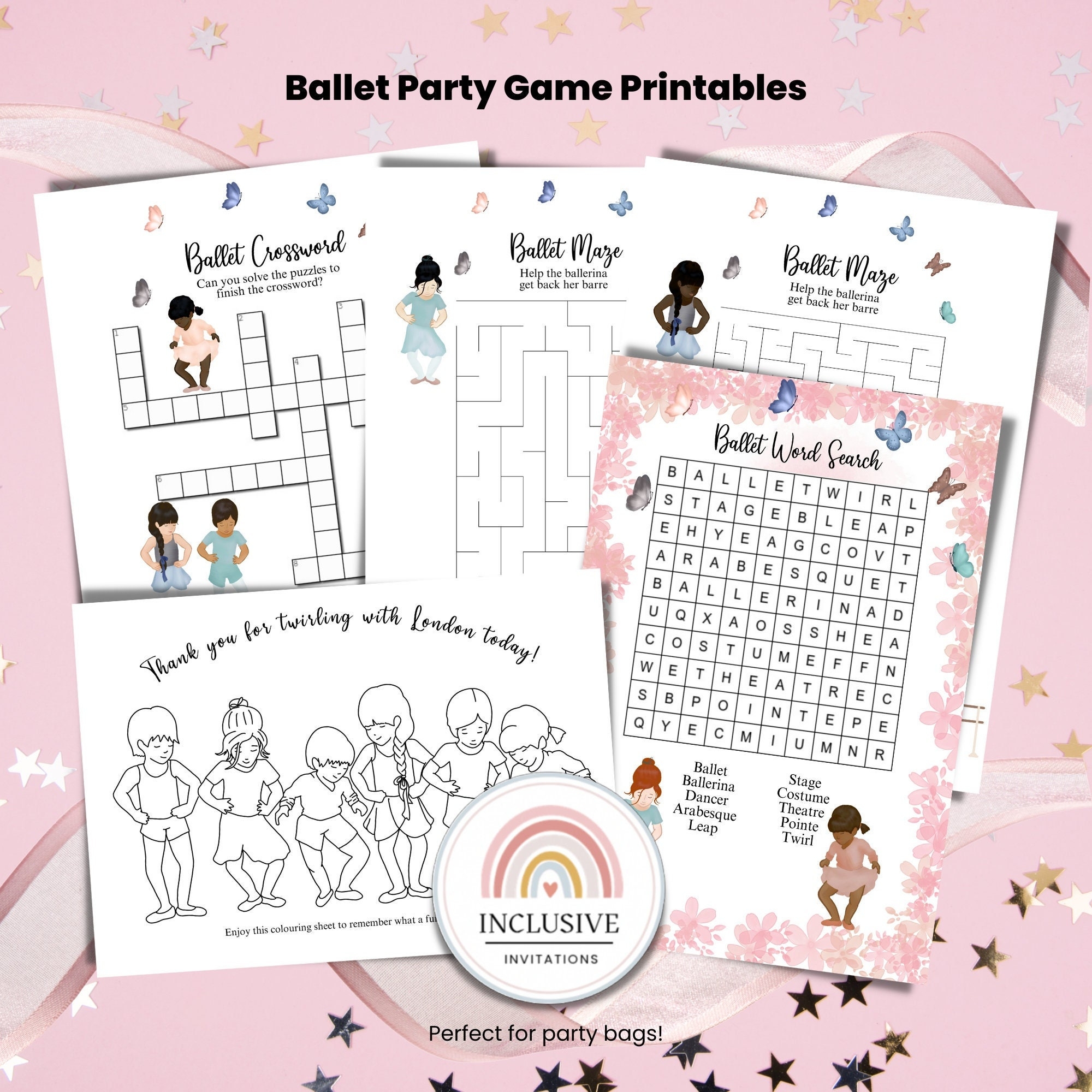 Ballet Birthday Party Games Printables Editable Lolly Bag Fillers digital Download Etsy