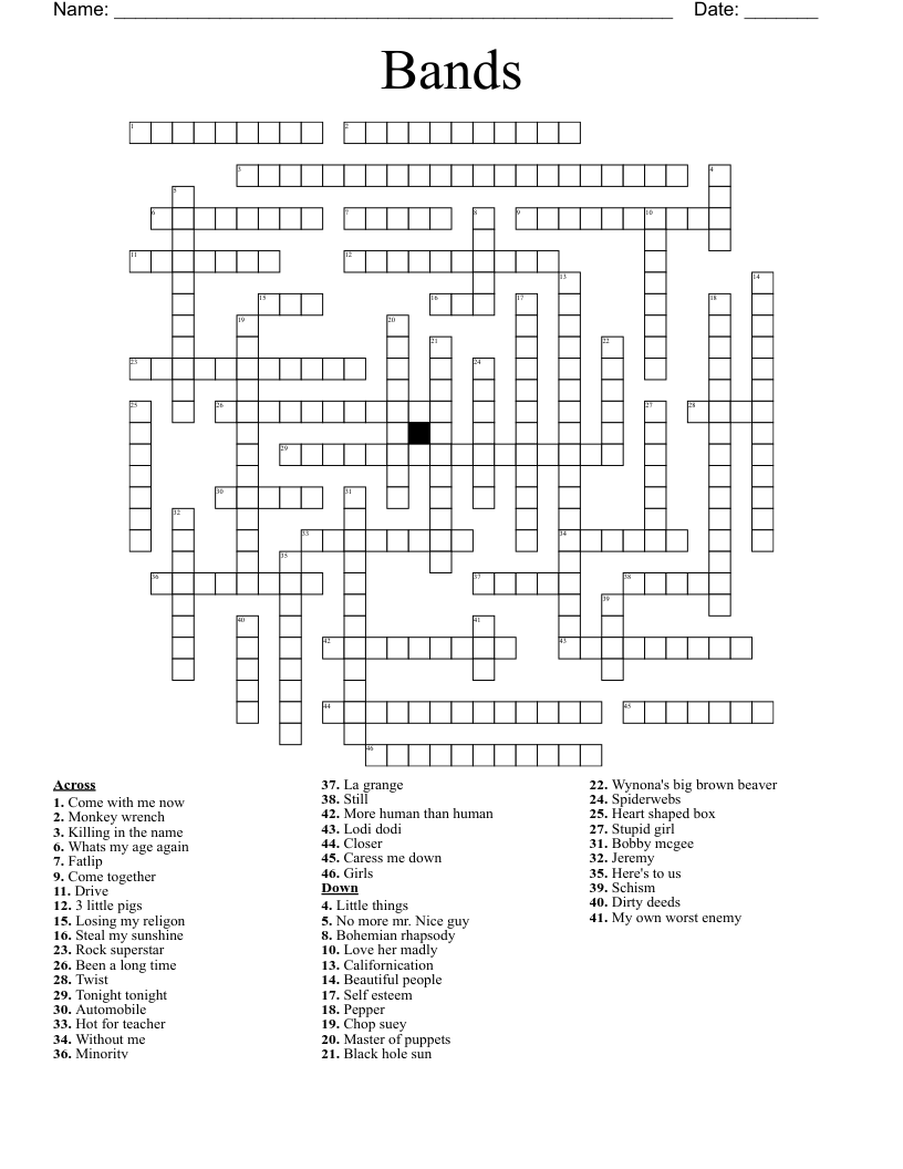 Bands Crossword WordMint