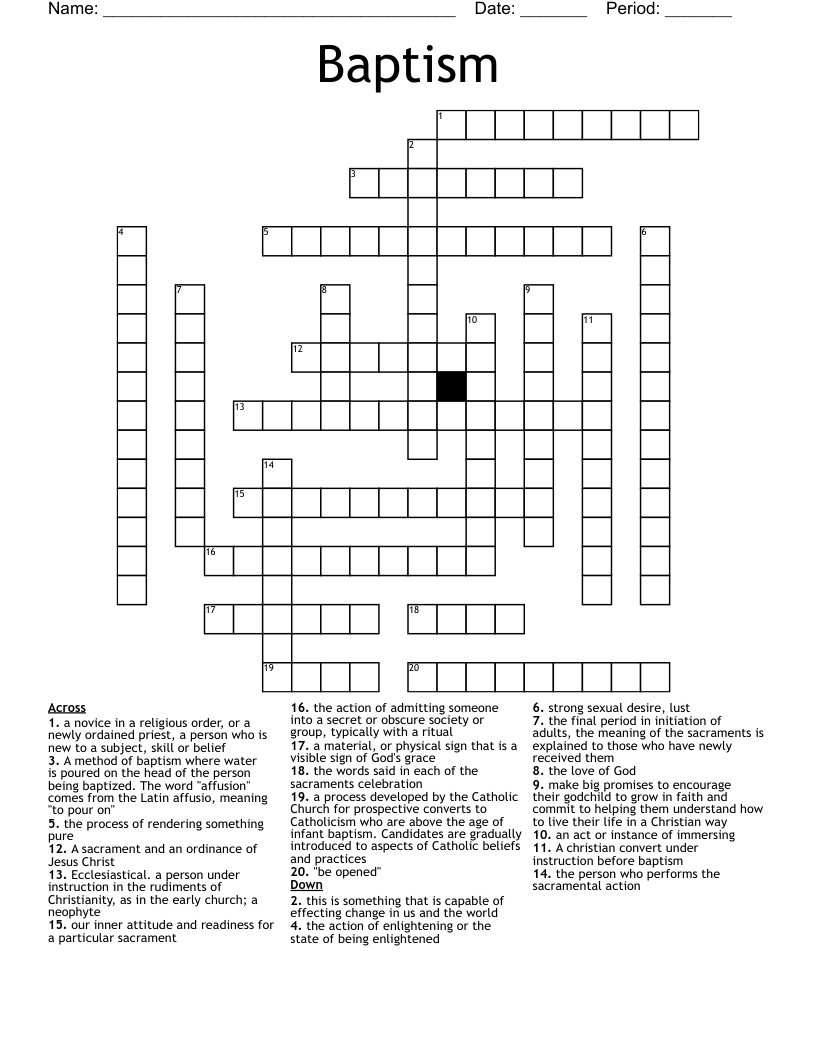Baptism Crossword WordMint Baptism Crossword WordMint