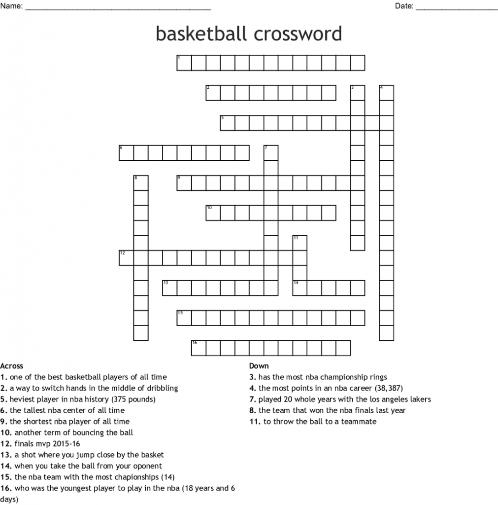 Basketball Crossword Puzzle Activity 101 Activity