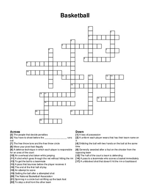 Basketball Crossword Puzzle