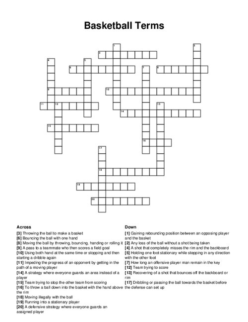 Basketball Terms Crossword Puzzle