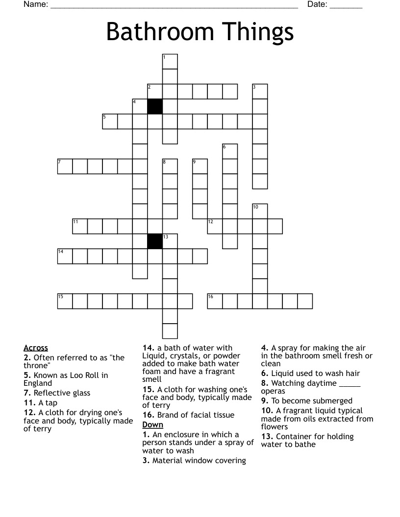 Bathroom Things Crossword WordMint