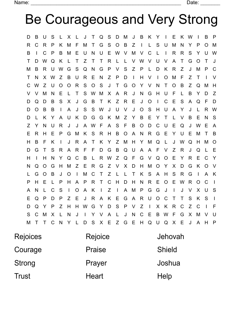 Be Courageous And Very Strong Word Search WordMint