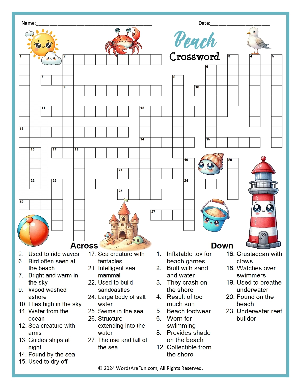 Beach Crossword Puzzle Beach Crossword Puzzle