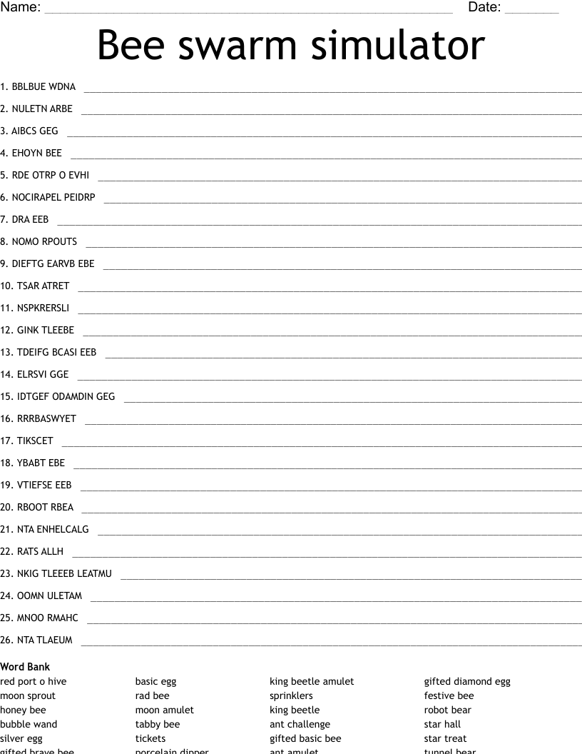 Bee Swarm Simulator Word Scramble WordMint