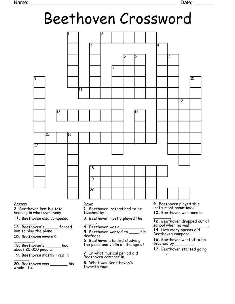 Beethoven Crossword WordMint Beethoven Crossword WordMint