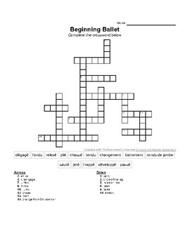 Beginning Ballet Crossword Puzzle By Just Keep Dancing TPT