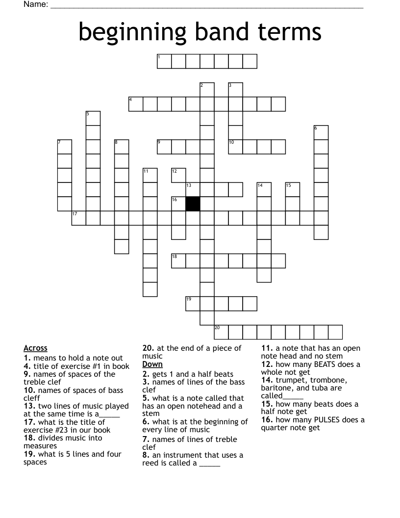 Beginning Band Terms Crossword WordMint Beginning Band Terms Crossword WordMint