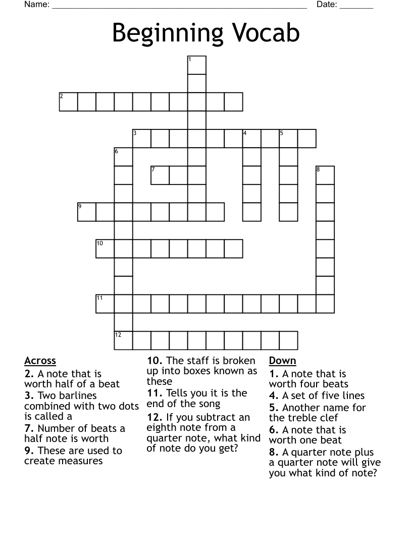 Beginning Vocab Crossword WordMint Beginning Vocab Crossword WordMint