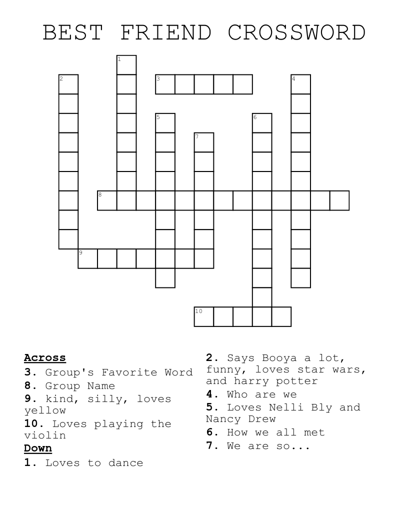 BEST FRIEND CROSSWORD WordMint BEST FRIEND CROSSWORD WordMint