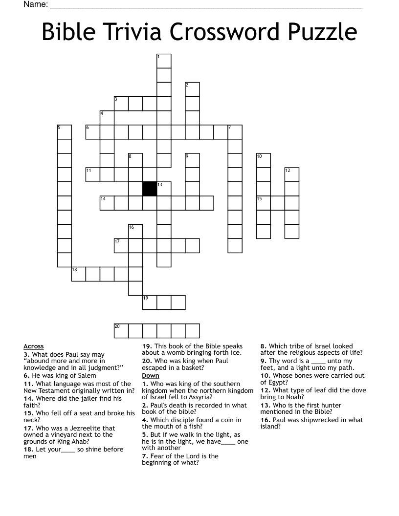 Bible Crossword Puzzle Printablefree Printable Bible Scriptures