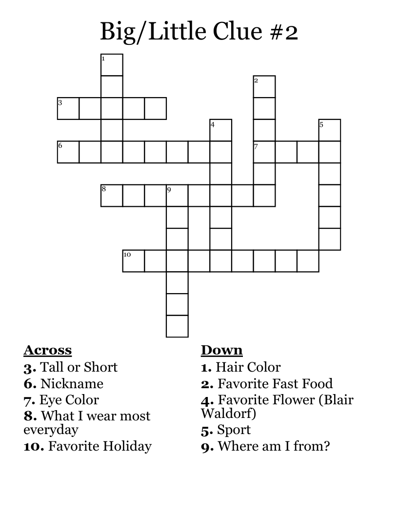 Big Little Clue 2 Crossword WordMint
