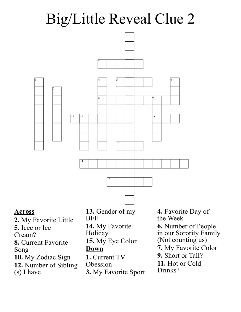 Big Little Reveal Clue 2 Crossword WordMint Big Little Reveal Clue 2 Crossword WordMint