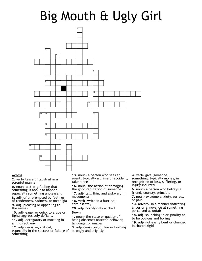 Big Mouth Ugly Girl Crossword WordMint