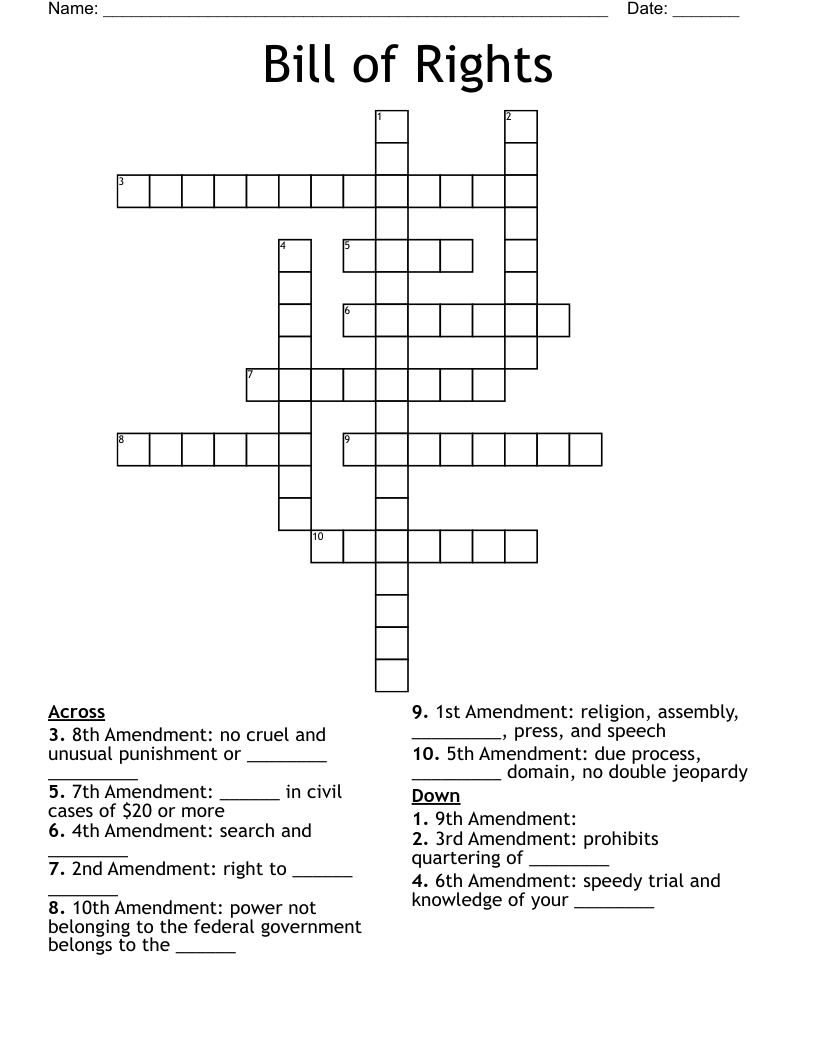 Bill Of Rights Crossword WordMint