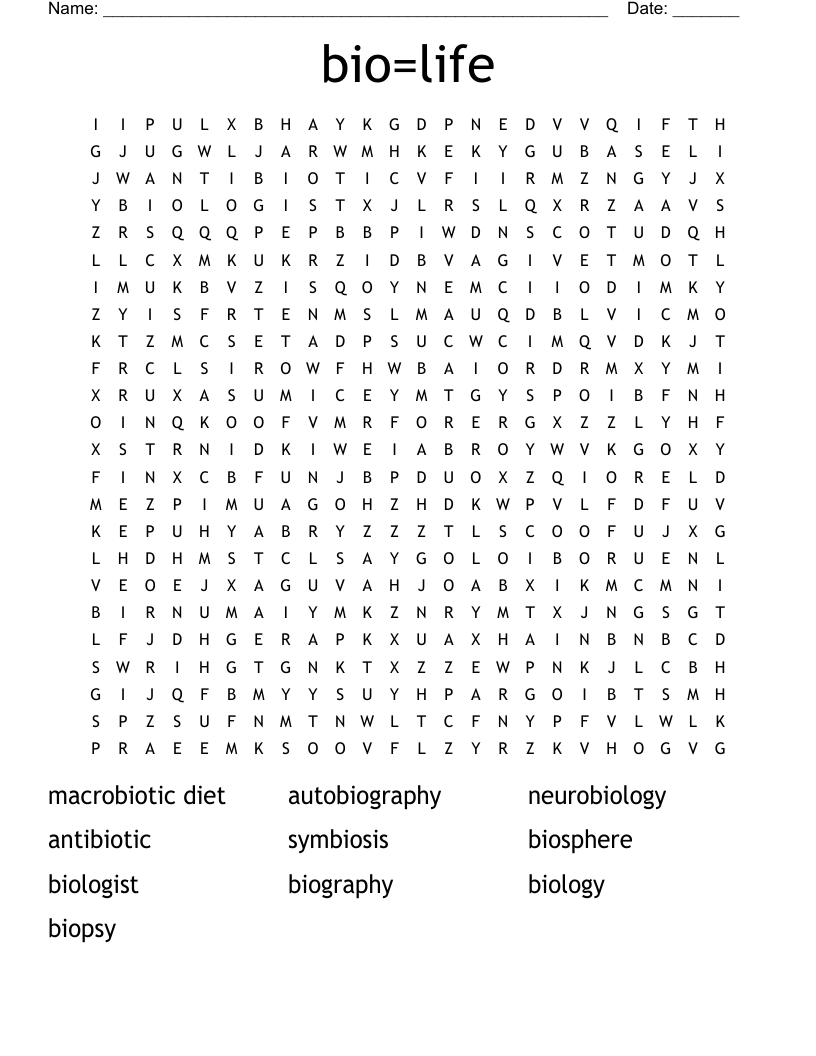 Bio life Word Search WordMint
