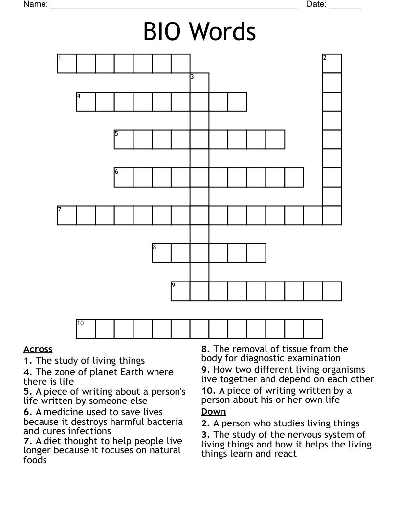 BIO Words Crossword WordMint