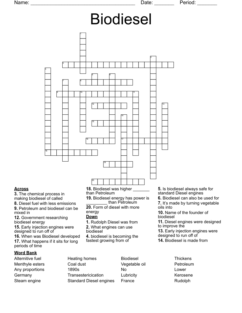 Biodiesel Crossword WordMint Biodiesel Crossword WordMint