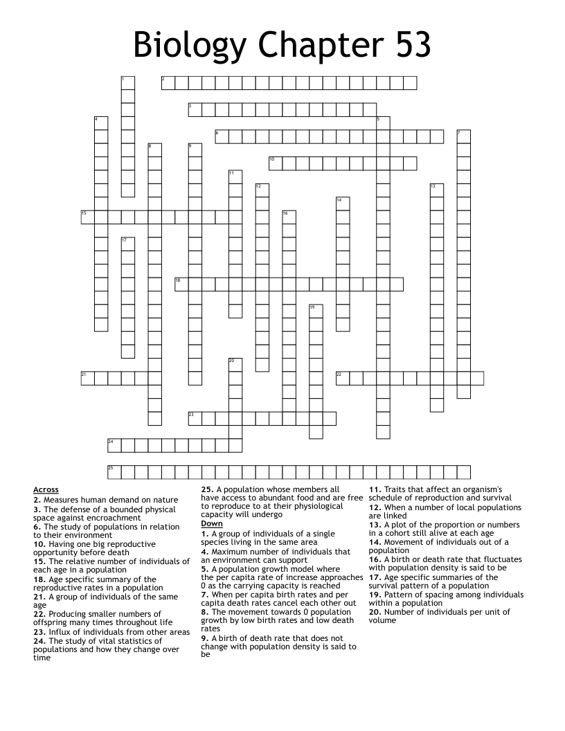 Biology Chapter 53 Crossword WordMint