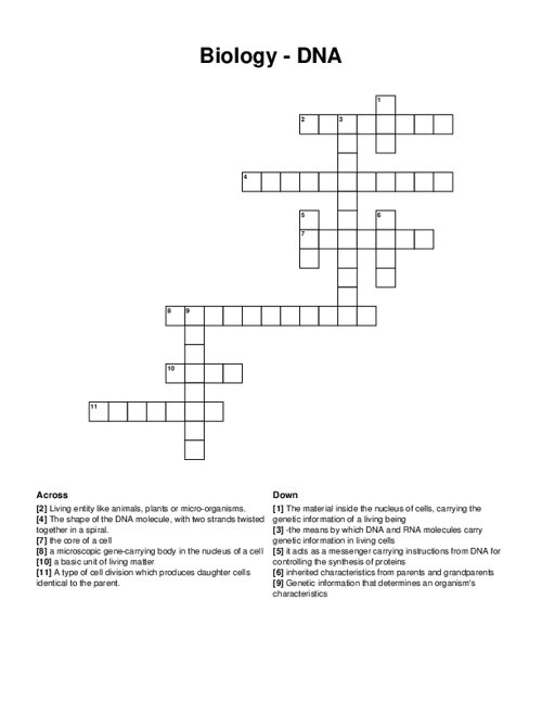 Biology DNA Crossword Puzzle