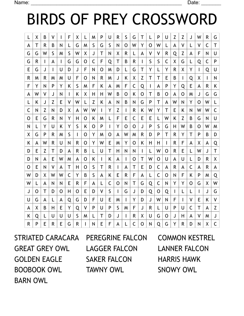 Birds Of Prey Word Scramble WordMint
