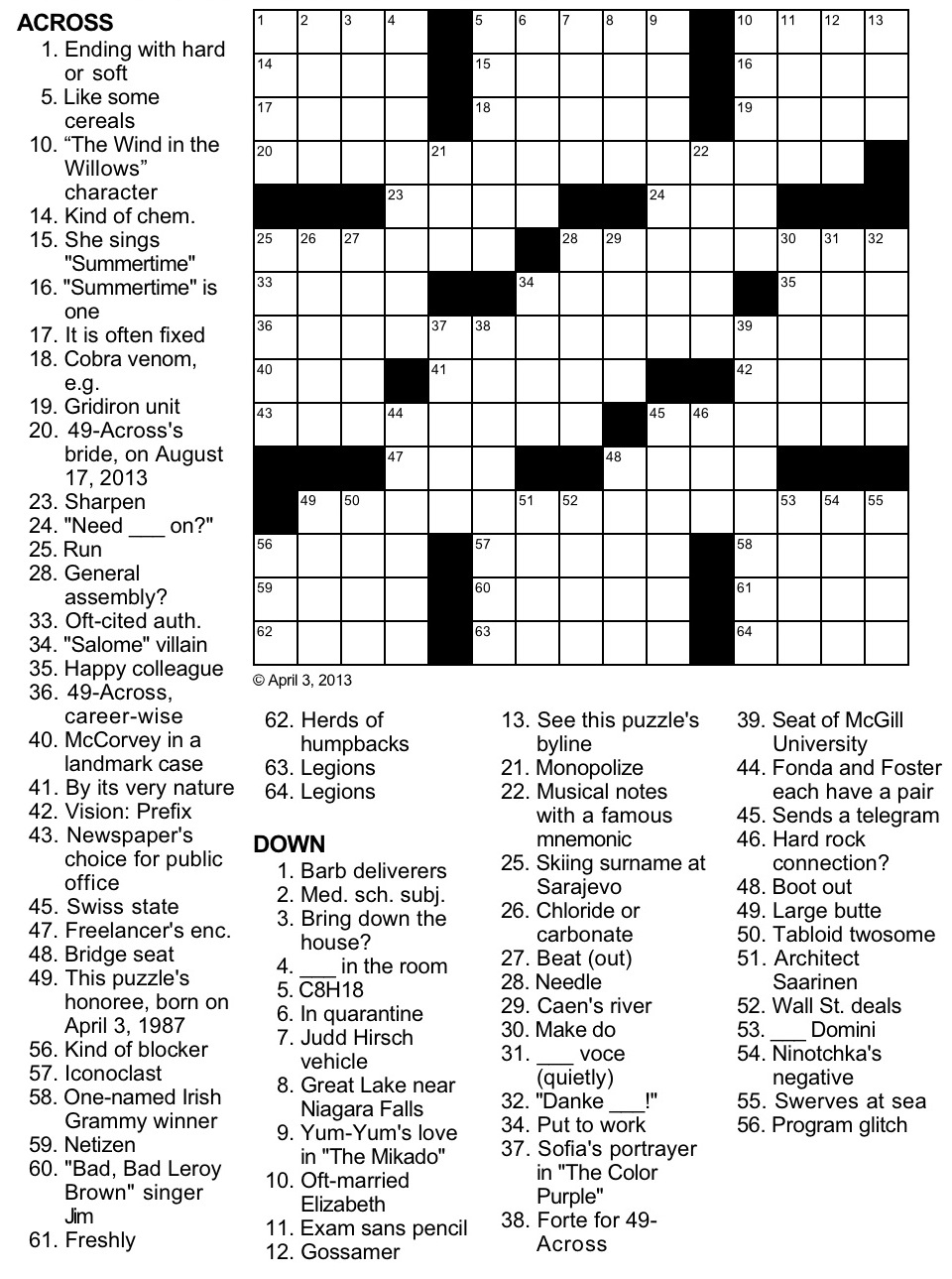Birthday Crossword Puzzle Birthday Crossword Puzzle
