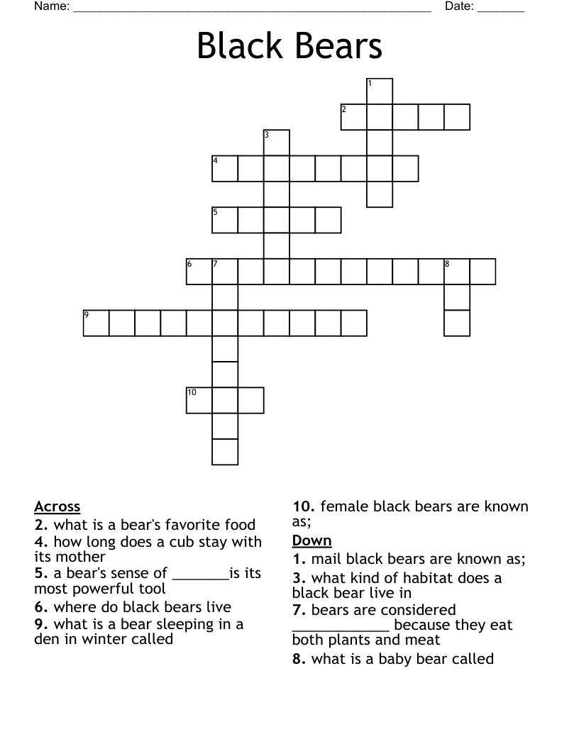 Black Bears Crossword WordMint Black Bears Crossword WordMint