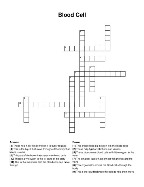Blood Cell Crossword Puzzle