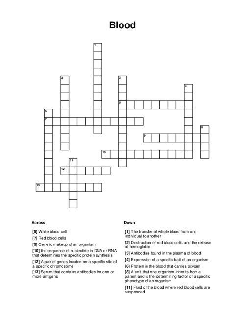 Blood Crossword Puzzle