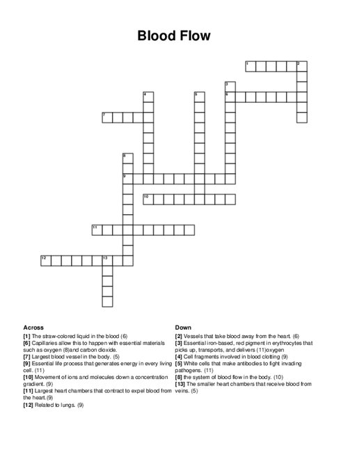 Blood Flow Crossword Puzzle