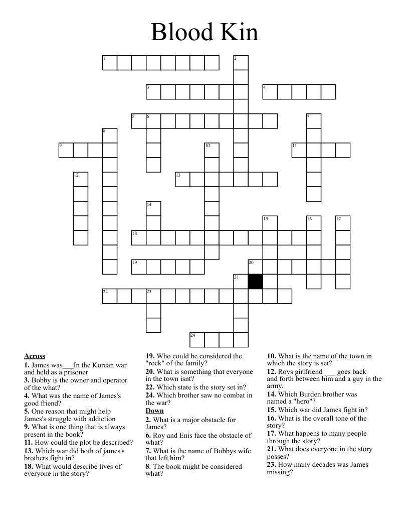 Blood Kin Crossword WordMint