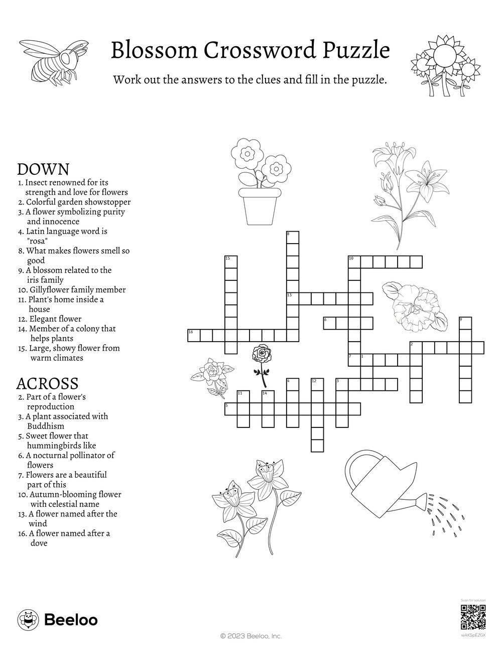 Blossom Crossword Puzzle Beeloo Printable Crafts And Activities For Kids
