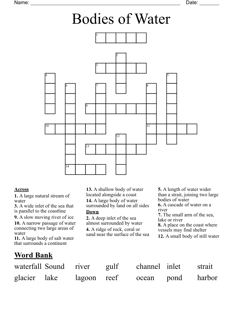 Bodies Of Water Crossword WordMint Bodies Of Water Crossword WordMint