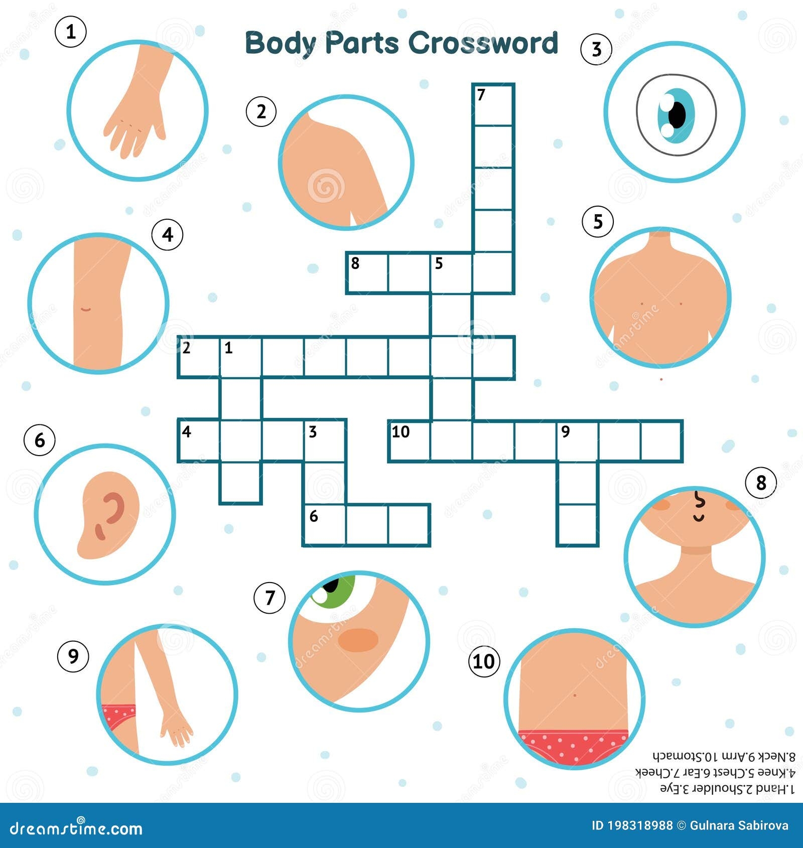 Body Parts Crossword With Hand Eye Shoulder Knee Chest Ear Cheek Neck Arm Stock Vector Illustration Of Book Activity 198318988