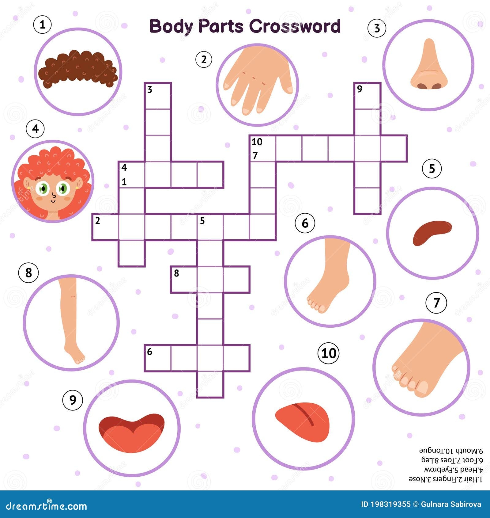 Body Parts Crossword With Head Hair Fingers Nose Eyebrow Foot Toes Leg Mouth Tongue Stock Vector Illustration Of Crossword Fingers 198319355