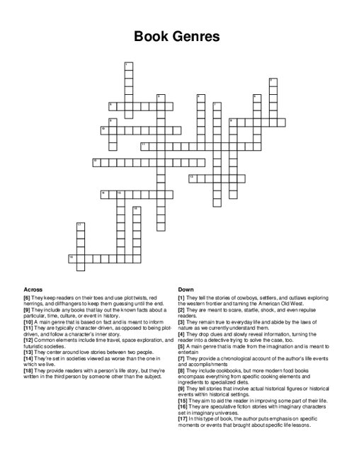 Book Genres Crossword Puzzle Book Genres Crossword Puzzle