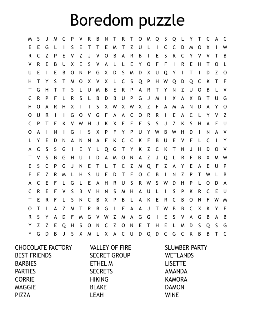 Boredom Puzzle Word Search WordMint