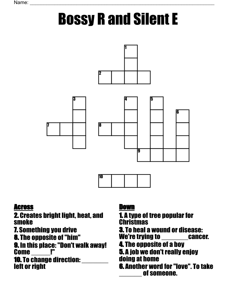 Bossy R And Silent E Crossword WordMint Bossy R And Silent E Crossword WordMint