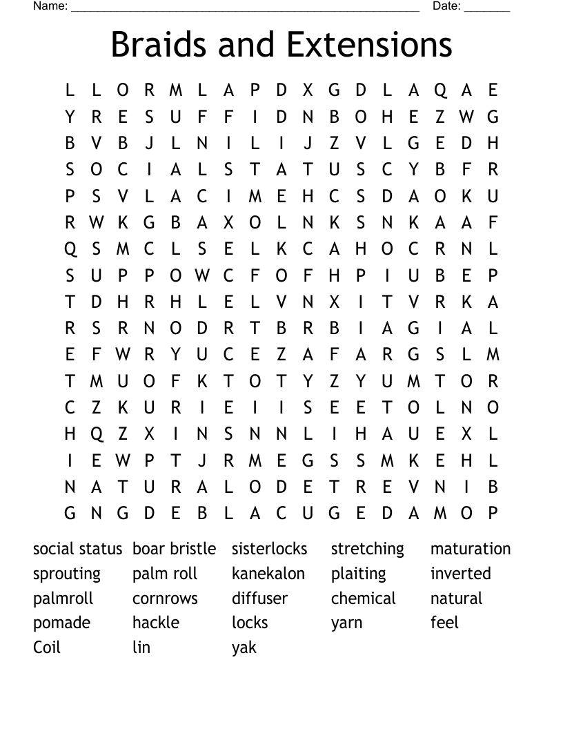 Braids And Extensions Word Search WordMint