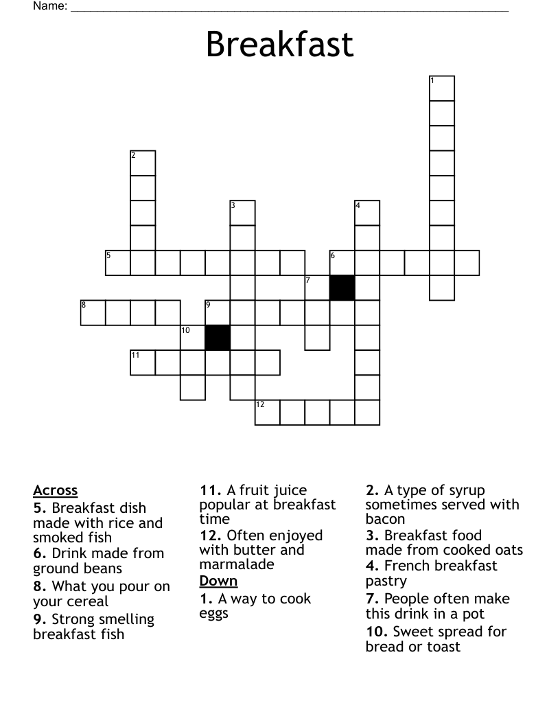 Breakfast Crossword WordMint
