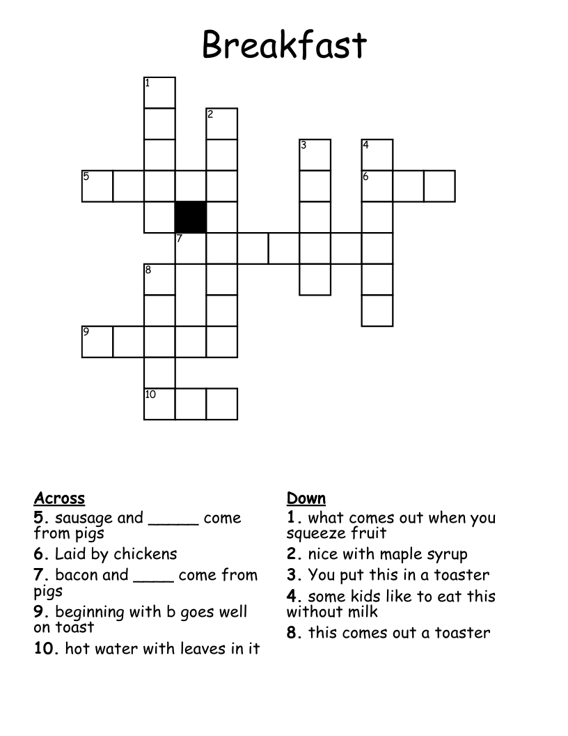 Breakfast Crossword WordMint Breakfast Crossword WordMint