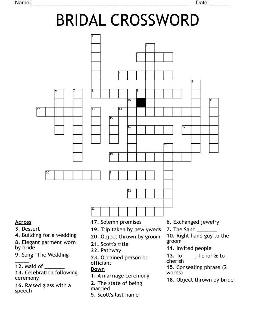 BRIDAL CROSSWORD WordMint