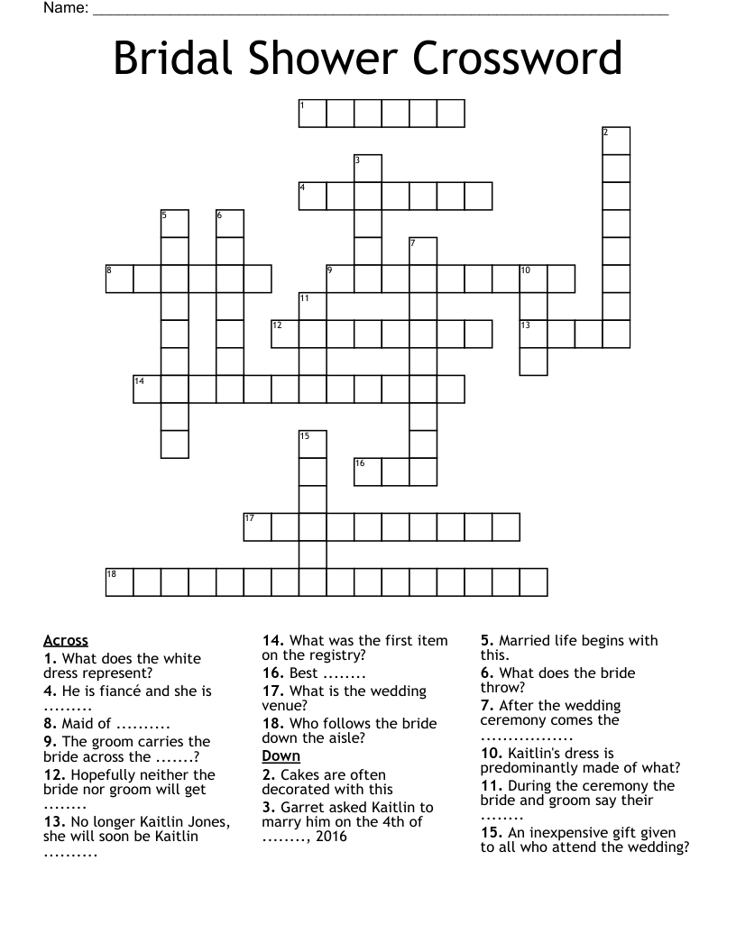 Bridal Shower Crossword WordMint