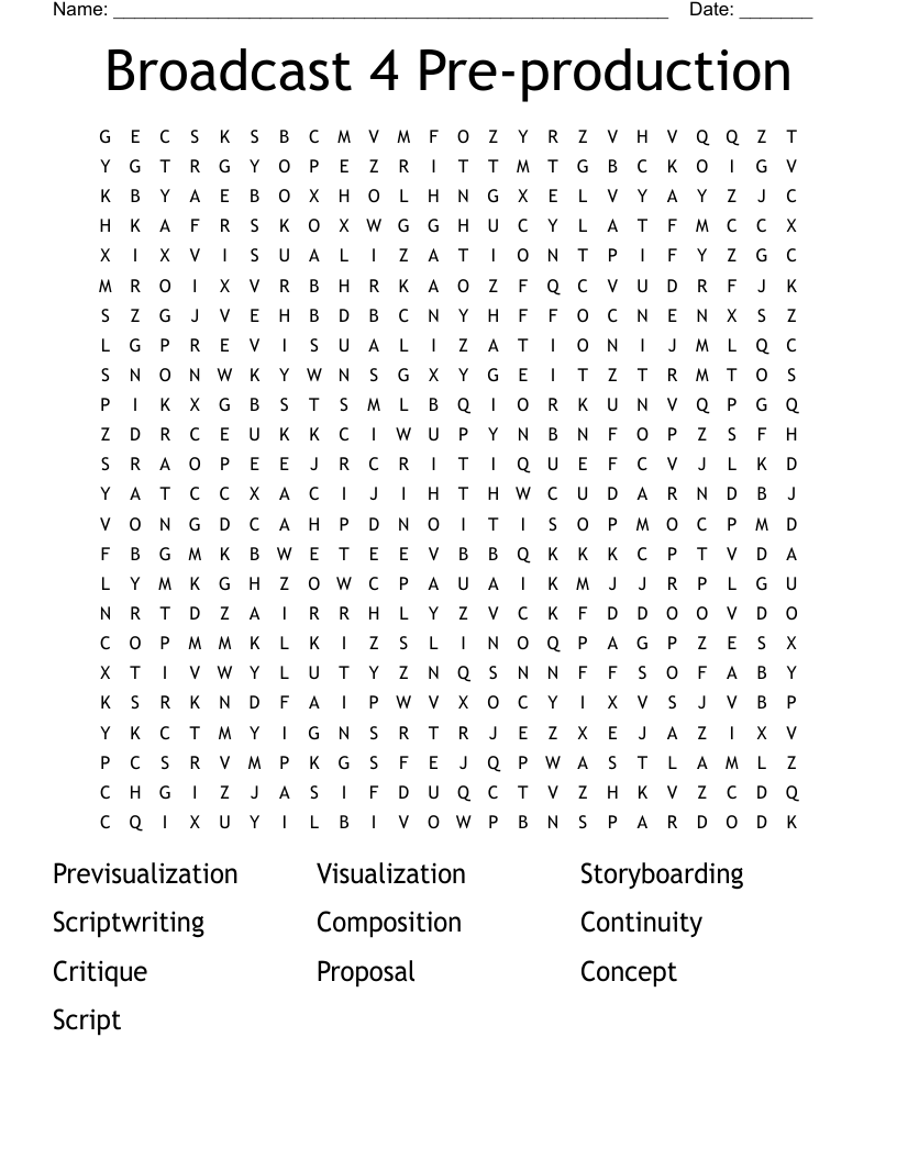 Broadcast 4 Pre production Word Search WordMint
