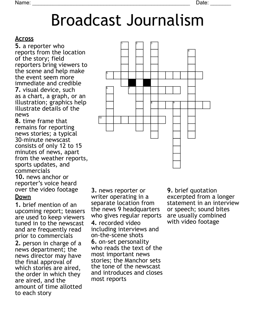 Broadcast Journalism Crossword WordMint