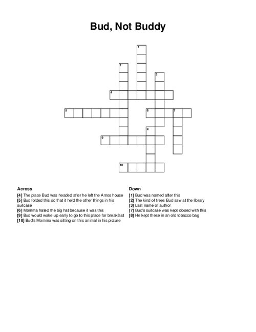 Bud Not Buddy Crossword Puzzle