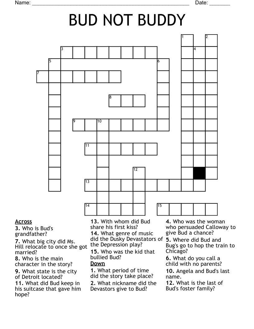 BUD NOT BUDDY Crossword WordMint