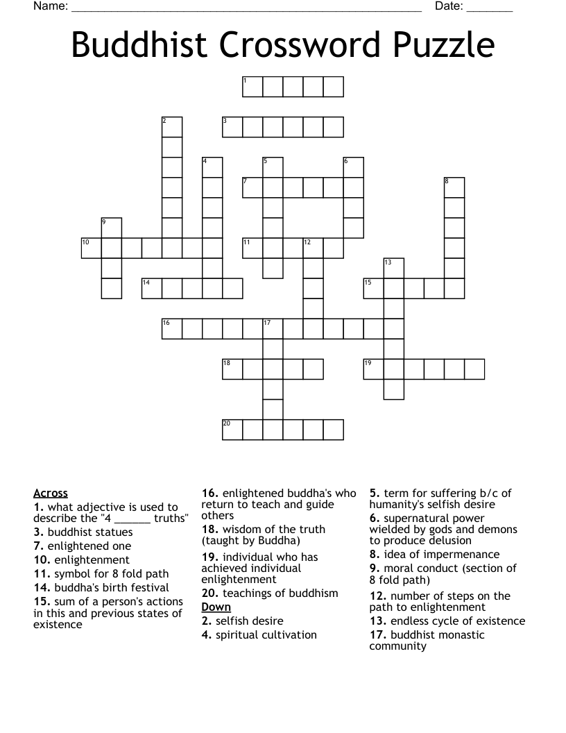 Buddhist Crossword Puzzle WordMint