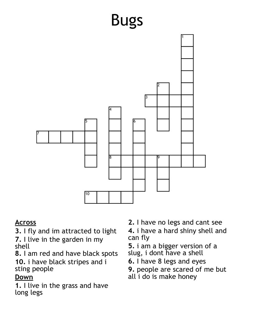 Bugs Crossword WordMint
